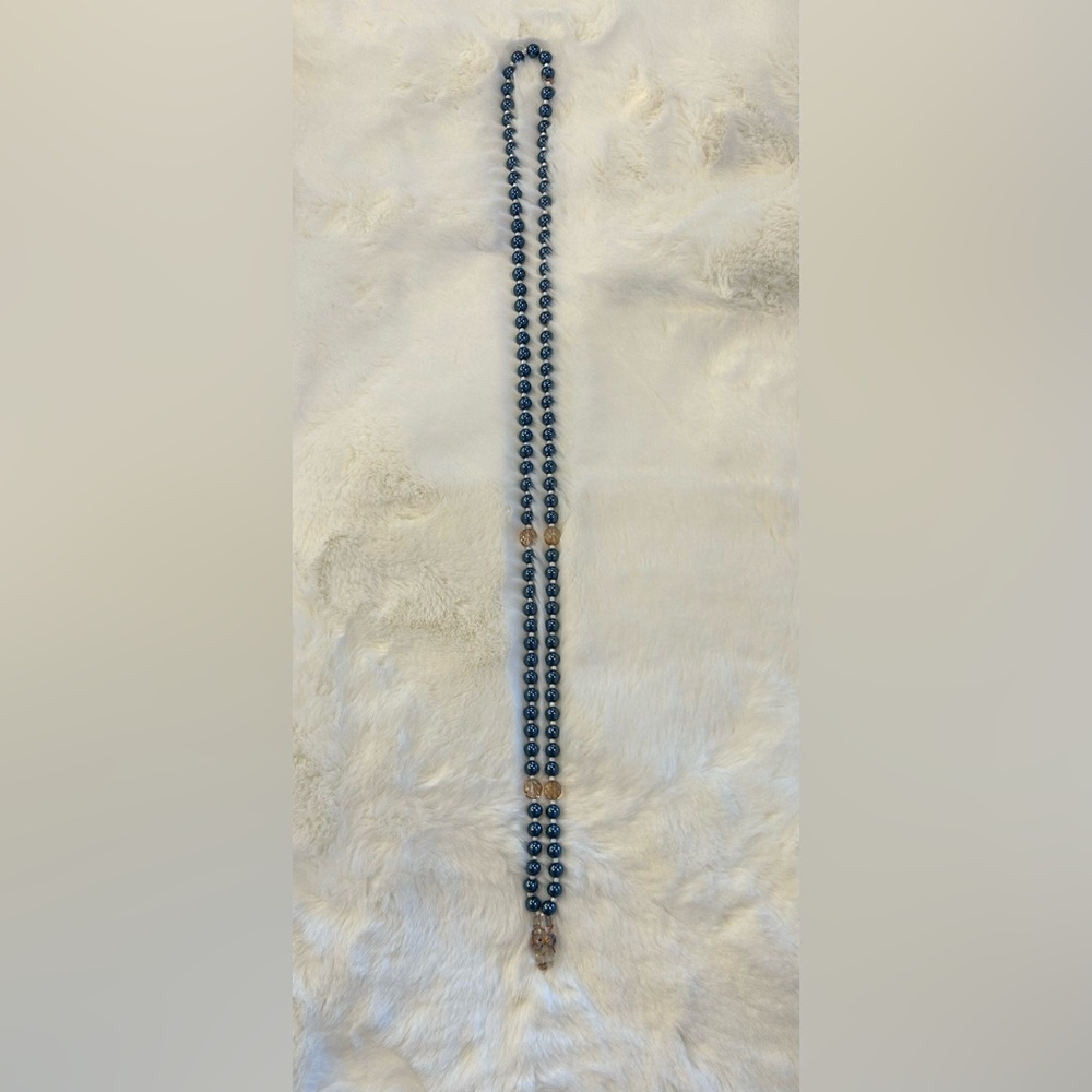 Elegant Blue Beaded Necklace with clear colorful decorative pendant 20-1/2”